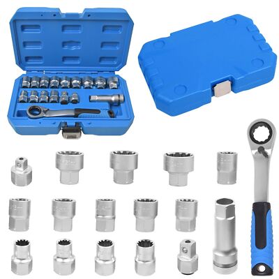 Durchsteck Ratsche Steckschlüssel Satz 17tlg. Durchsteckknarre 3/8 1/2'' 10-24mm