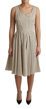 DOLCE & GABBANA Dress Beige Polka Dotted Cotton A-Line IT44 / US10/ L RRP $1400