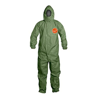 Single DuPont Tychem 2000 SFR Protective Coveralls, Hooded Coverall, Green XL