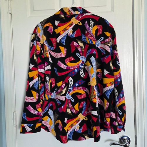 Top vintage Susan Graver abotonado talla L de gran tamaño artístico boho colorido caprichoso - Imagen 2 de 10