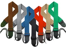 2" Cotton Guitar Strap in 18 Colors Vegan Friendly with synthetic leather ends