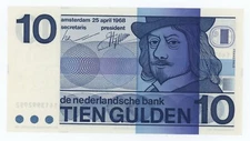 Netherlands 10 Gulden 25-4-1968 Pick 91.b UNC Uncirculated Banknote