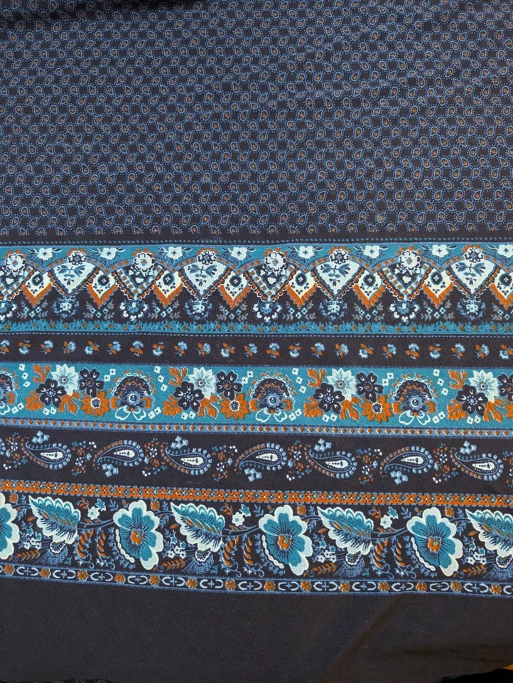 Tela de coser de colección de 4 yardas fina elástica tejida borde estampado flores azules años 70 80 Foto 4 de 4