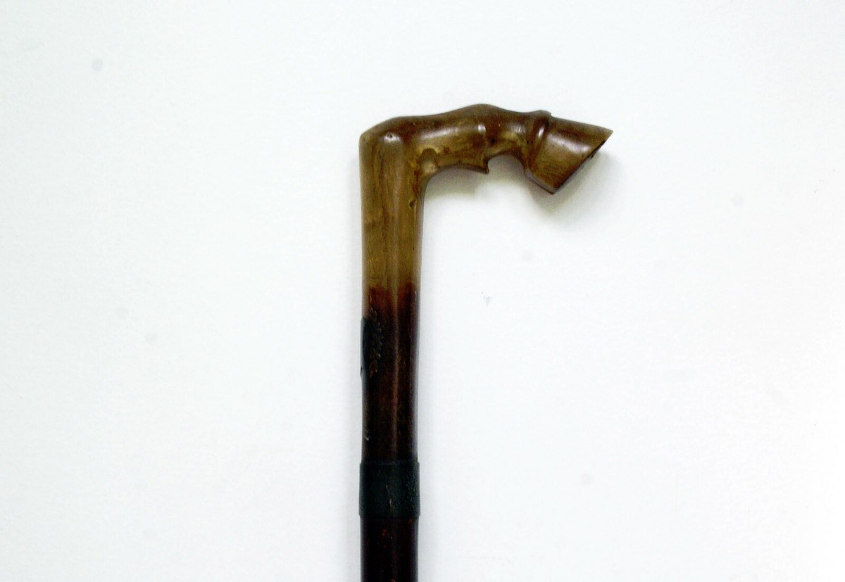 Ancien Stick/cravache D'équitation En Bambou Sculpté - Sabot à Cheval - Vintage