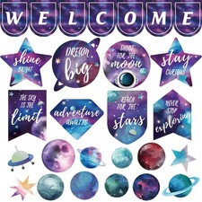 28Pcs Bulletin Board Decorations Space Motivational Posters Science Classroom...