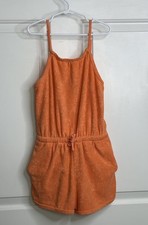 Abercrombie Kids Towel Terry Tank Romper Pockets Girls 9 / 10 Orange Beach