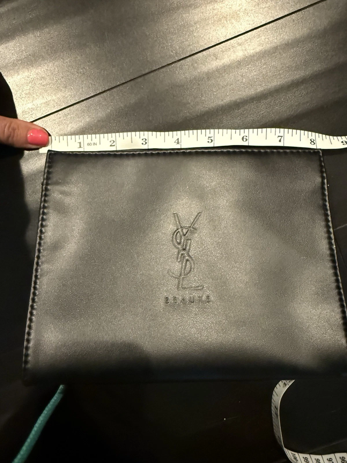 Yves Saint Laurent Designer Cosmetic Bag Black Vegan Leather EUC