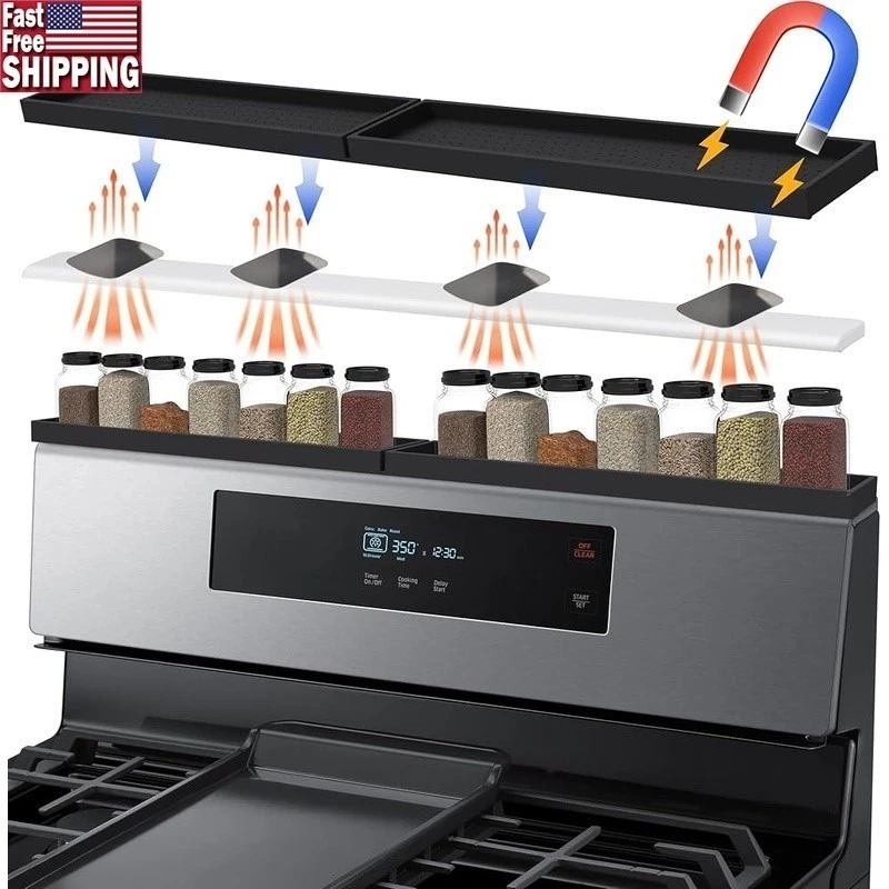 Magnetic Spice Rack Shelf Heat Resistant Kitchen Organizer Non-Slip Storage Unit
