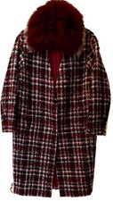 Grace Class Women s Long Plaid Coat Fur Colla...