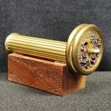 Vintage Sheryl Koch Mini Minature Brass 2 Wheel Kaleidoscope With Wood Base