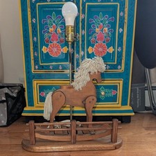 Vintage MCM Wooden Rocking Horse Lamp Granny Chic Whimsical Grandmillennial