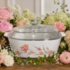 Corning Ware Peach Floral 5 Liter A-5-B Casserole Dish Pyrex Lid A12C Vintage