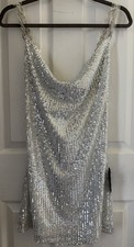Lulus Silver Sequin V-Neck Mini Dress Spaghetti Strap Strappy Party Size S