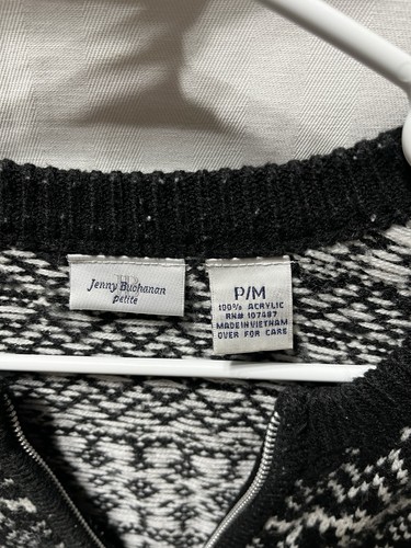 Jenny Buchanan Petite weiß/schwarz Reißverschluss Strickjacke Pullover Größe P/M - Bild 2 von 6
