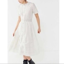 Urban Outfitters White Embroidered Lace Midi Dress Ivory Short Sleeve Small NWT