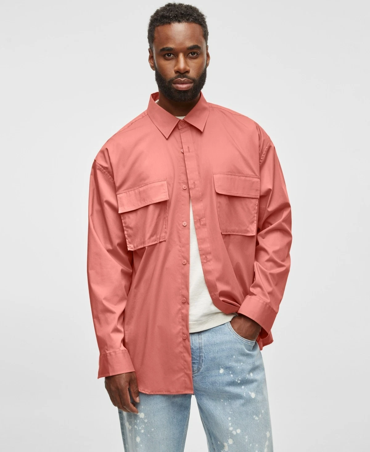 Mode of One Long-Sleeve Button-Front Utility Shirt Men's XL Sunbaked Clay Solid