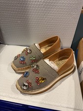 Tory Burch Daisy Jeweled Espadrille Slip On Sneakers Flats Beige Tan Sz 7