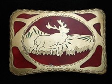 OC11164 VINTAGE 1970s MOOSE SOUTHWESTERN DESIGN ART BELT BUCKLE