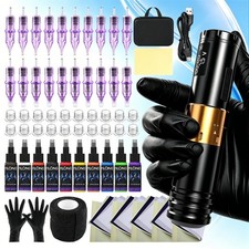 Wireless Coreless Motor Tattoo Machine Pen Cartridge Needle Beginner Kit 1200mAh