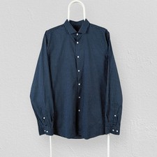 Hugo Boss Blue Patterned Polka Dot Shirt Long Sleeve Mens Large Slim Fit 42