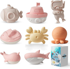 Ocean Silicone Bath Toys 8Pcs for Toddlers Kids Babies,Bathtub Water Toys,Soft S