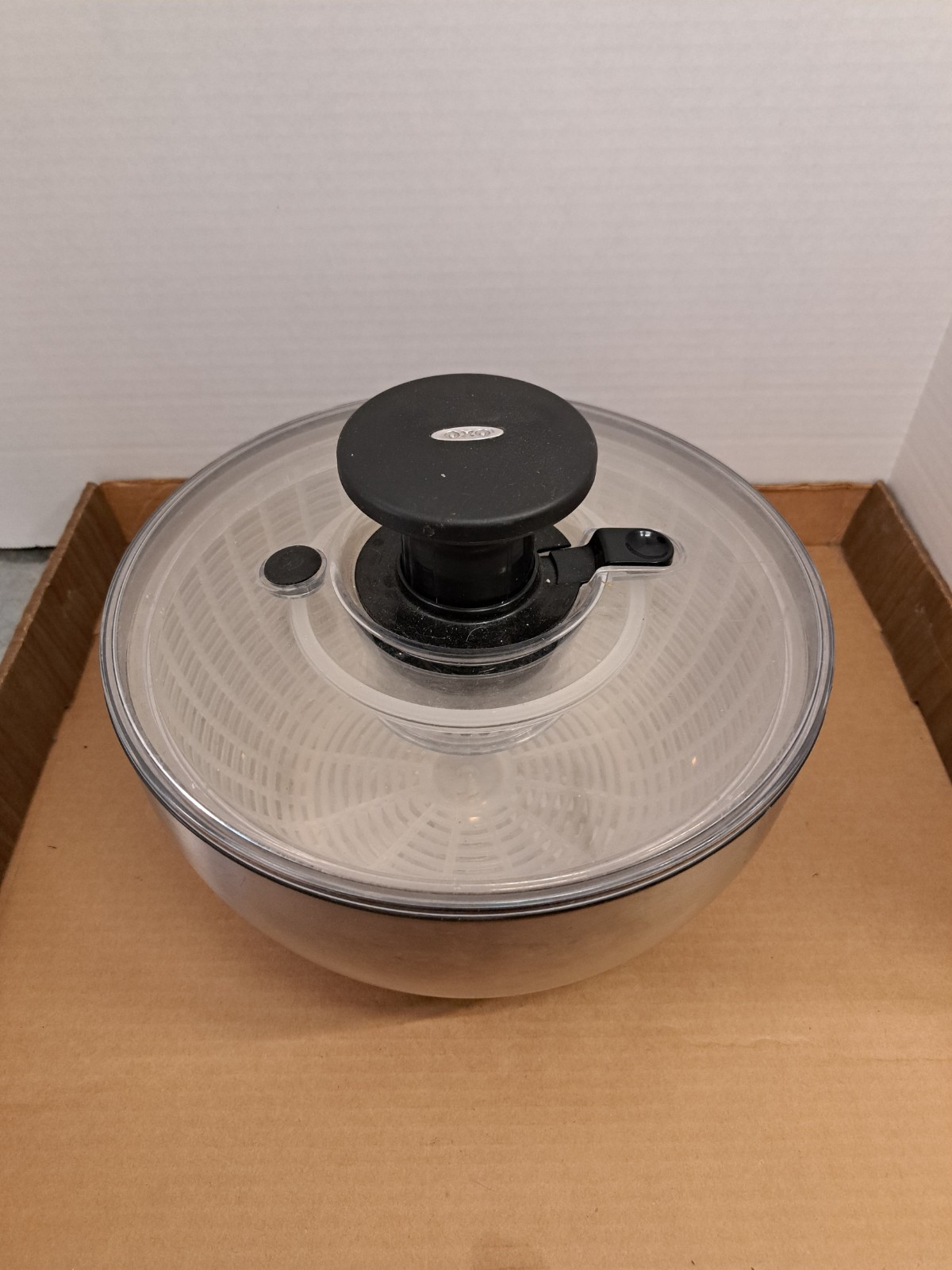 OXO Steel Salad Spinner with Ergonomic Handle Silver White-image