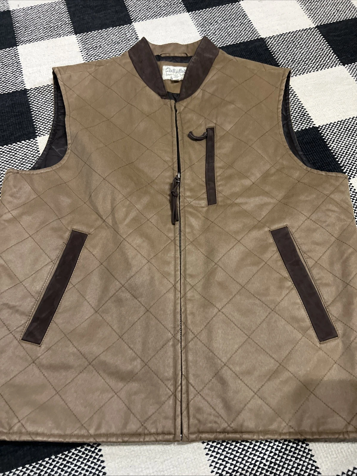 Cabela's Outdoor Vest Beige Men's M Brown Quilted Leather Trim Winter
Opens in a new window or tab