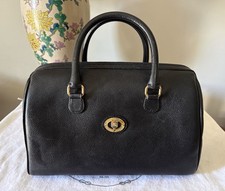 Authentic Vintage Burberrys Satchel Boston Bag Black Leather Nova Check 80-90s