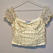 Yellow Floral Coquette Fairy Corset Style Crop Top Size Large