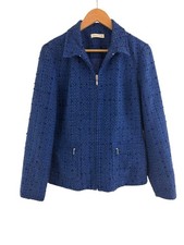 Coldwater Creek Blue Tweed Boucle Zip Front Blazer Jacket Lined Pockets Size P10