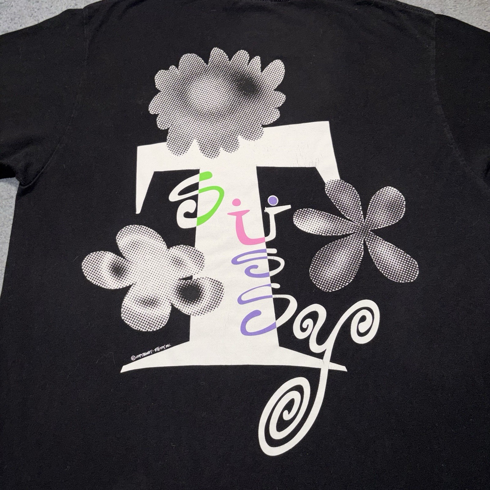 Stussy Acid Flower Tee Black Graphic T-Shirt Front Back Print Size M thumbnail 8