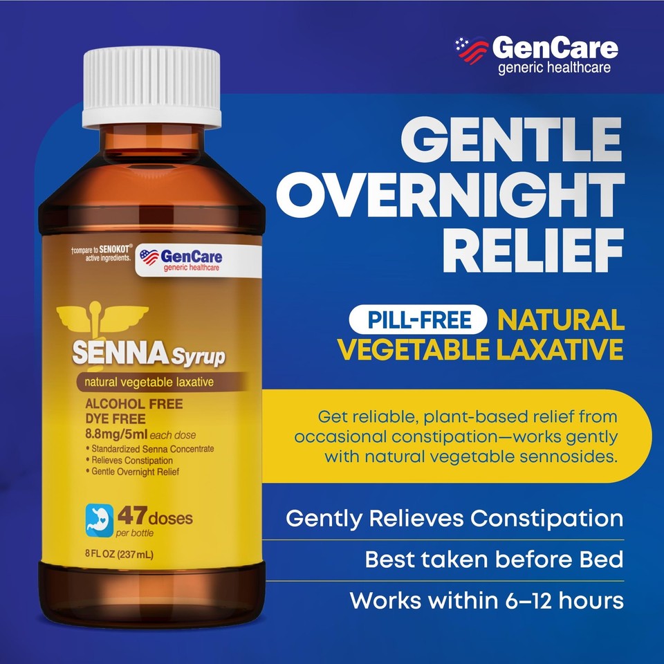 GenCare Senna Liquid Laxative Syrup, Natural Constipation Relief, 8 Oz ...