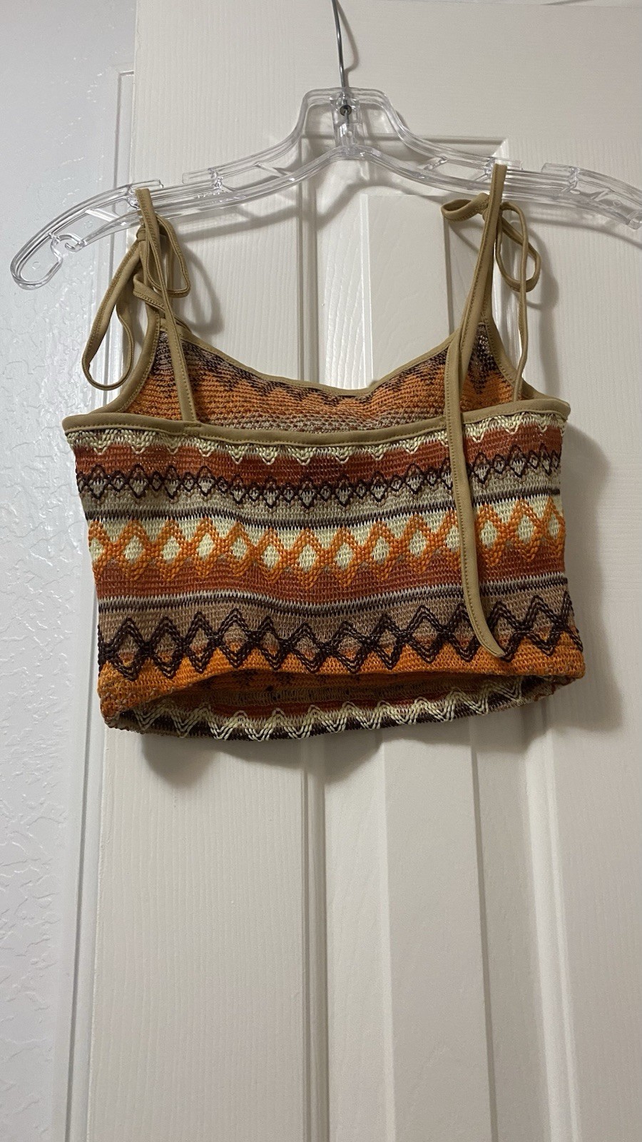 Multicolor Brown Orange Pattern Cropped Tank Top … - image 2