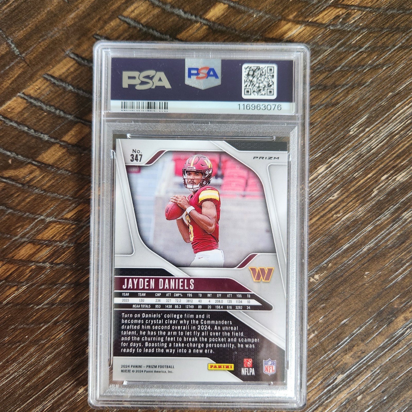 PSA 9 2024 PANINI PRIZM RED WHITE & BLUE PRIZM JAYDEN DANIELS view 2