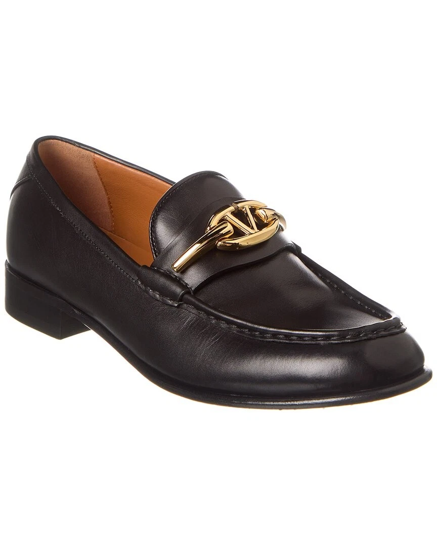 Valentino woMen\'s Black Loafers with Gold Logo genuine leather size 37 VALENTINO Loafers for Women for sale | eBay main image 4