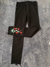 USED GUCCI TIGER SKINNY JEANS DENIM EMBROIDERED FLOWER BLACK GOOD