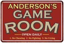 ANDERSON'S Game Room Personalized Sign Vintage Look Metal Wall 108120001010