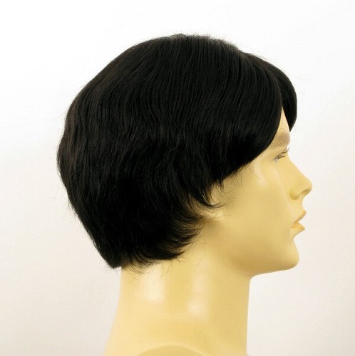 Peluca hombre cabello 100% natural negro GUY 1B - Picture 7 of 8