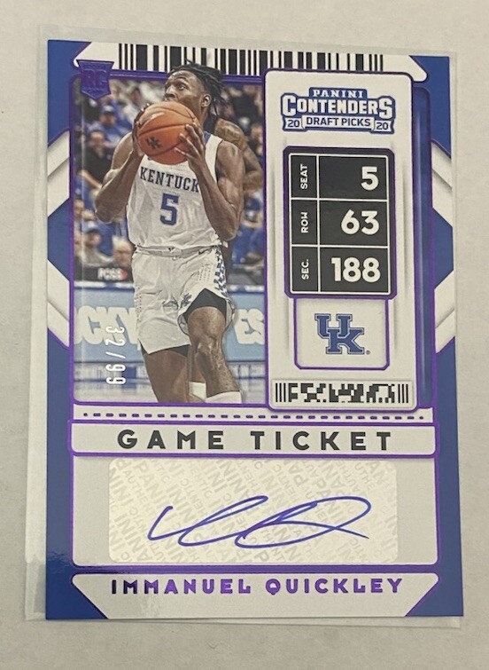 Immanuel Quickley 2020 Contenders Draft Picks Game Ticket Purple Auto RC /99
