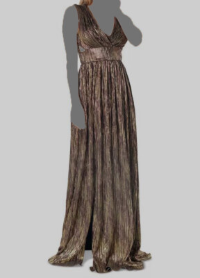 $268 Dress The Population Women's Gold V-Neck Metallic Gown Dress Size XS