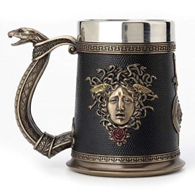 Medusa Beer Stein Cold Cast Bronze Stainless Steel Tumbler Kitchen Collectible