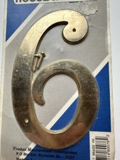 Heavy Beveled Brass Number 6 Vintage House Street 1990s PMI MCM Style Gold 5 in