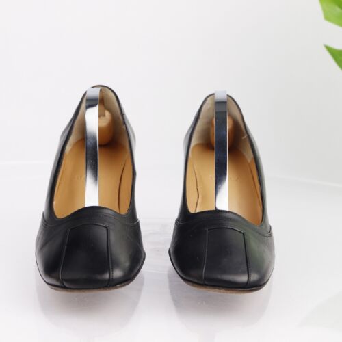 Bally Womens Cervia Pump Size 6.5 Black Leather Block Heel Square Toe Court Shoe - Picture 2 of 15