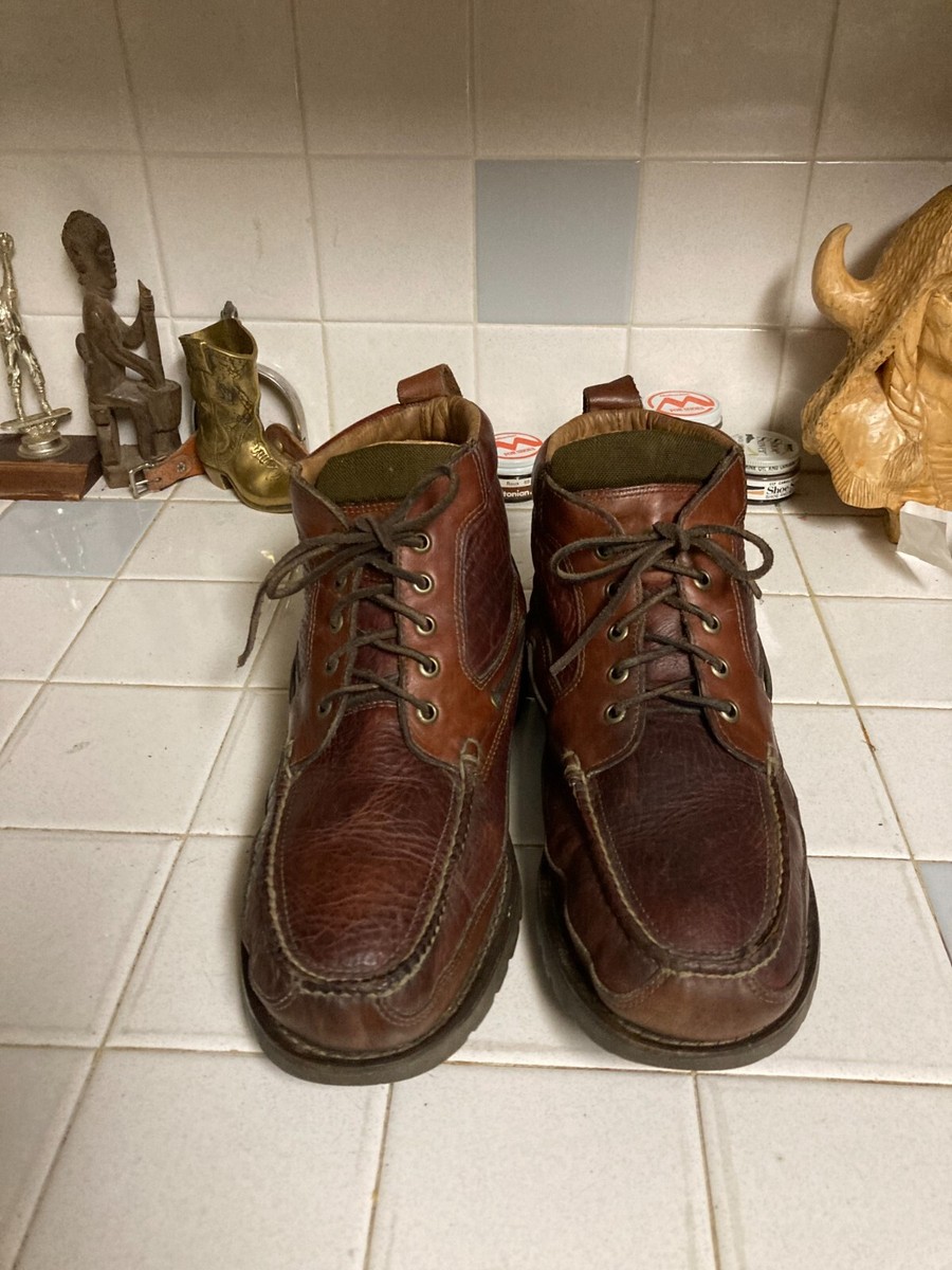 VINTAGE DISTRESSED EL SALVADOR BROWN LEATHER L.L. BEAN LACE  display picture 2