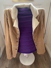 Genuine Distressed Leather Suede Brown Faux Fur Jane Norman Coat M/l