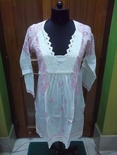 M L TOP KURTA ETHNIC 100 COTTON HANDMADE CHIKAN EMBROIDERY KURTI TUNIC BLOUSE