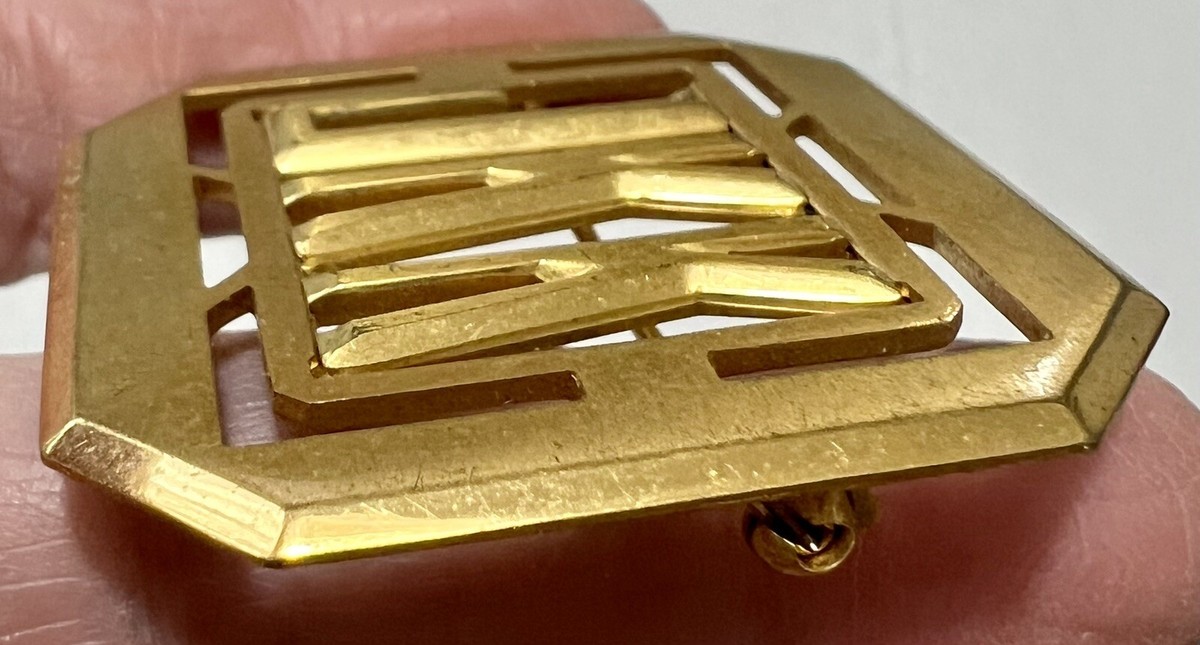 Vintage ART DECO 1933 Patent#1,921,437 Block Letters “JKK” Monogram Brass Brooch View 4