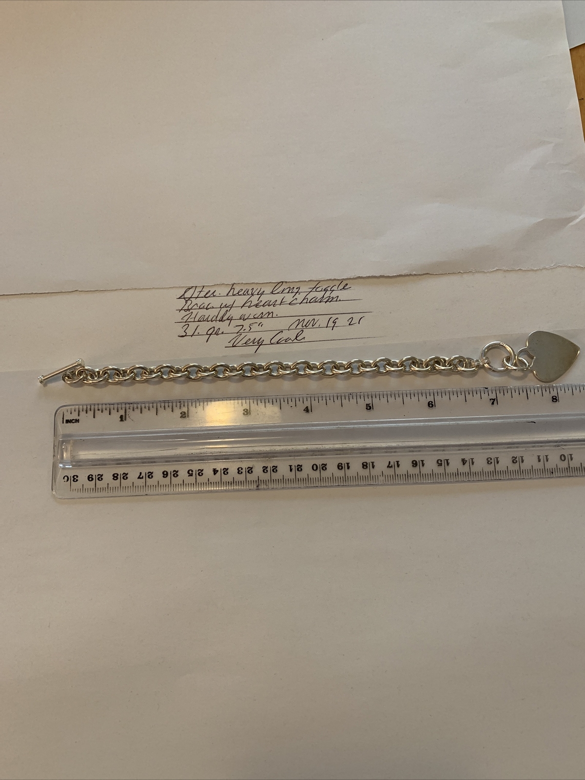 Sterling solid link toggle W/ heart charm bracele… - image 1