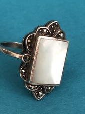 NF 925 Sterling Silver - Vintage Mother Of Pearl Band Ring Size 7.5
