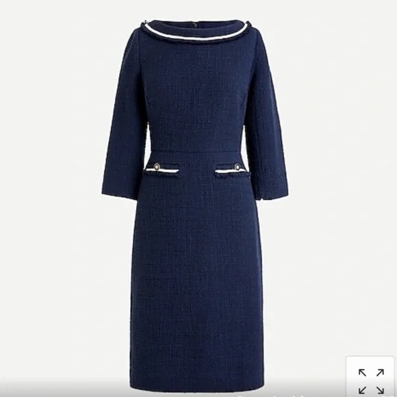 j crew long sleeve tweed dress NWT J Crew Boatneck Sheath Dress In Textured Tweed In Navy Size 00